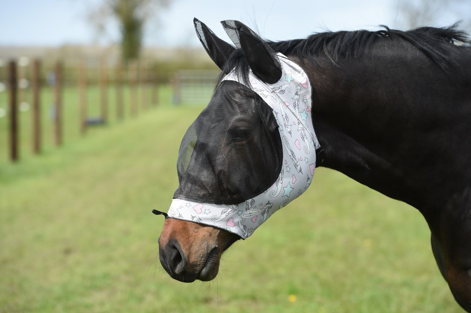 Weatherbeeta Deluxe Stretch Eye Saver with Ears Sea Unicorn Print