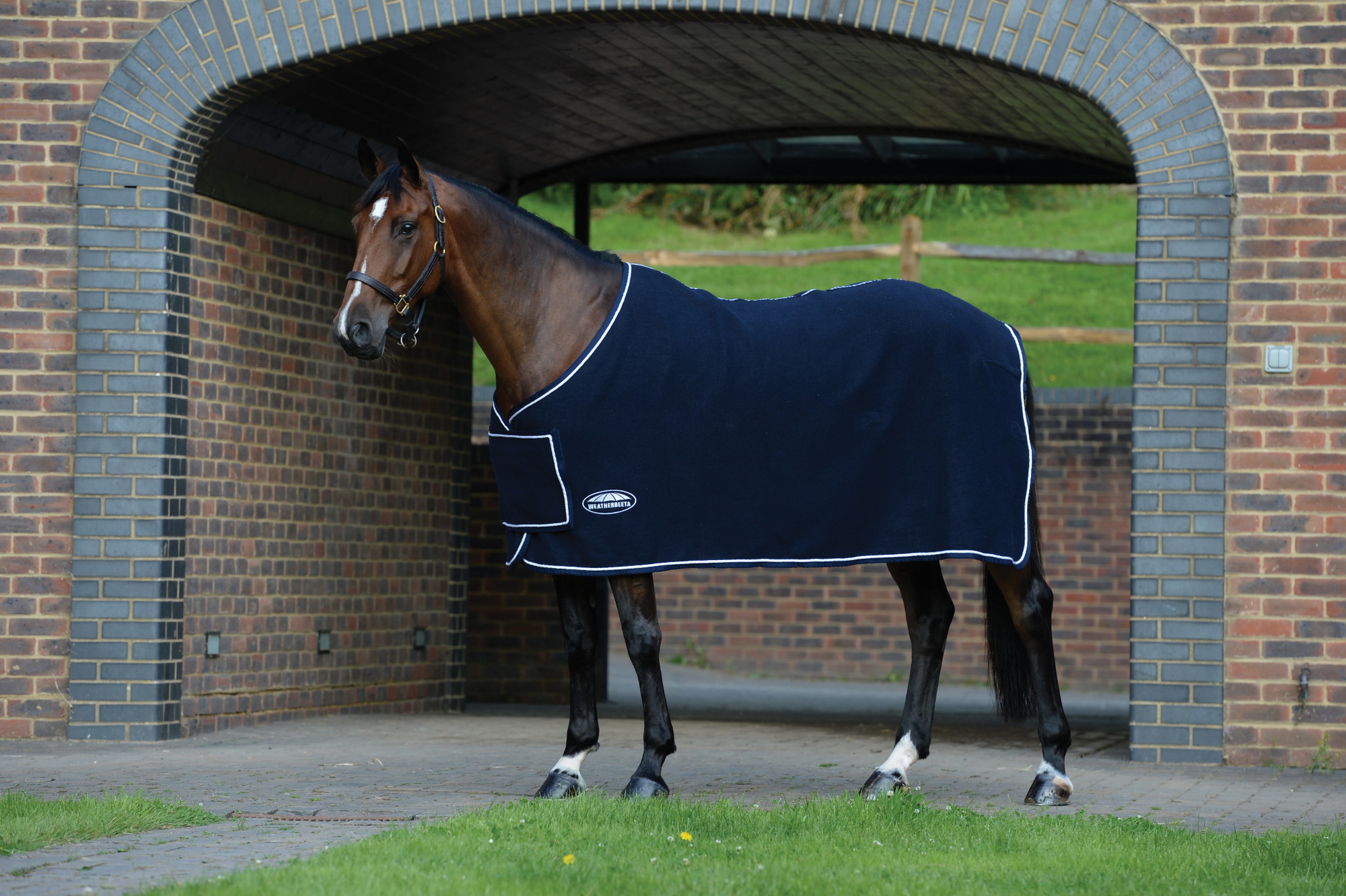WeatherBeeta Wool Show Rug with Chest Flap Navy/White