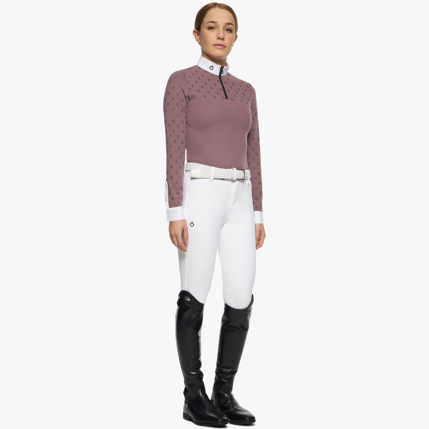 Cavalleria Toscana FW'22 Mini CT Print L/S Brushed Jersey Zip Competition Polo Girls
