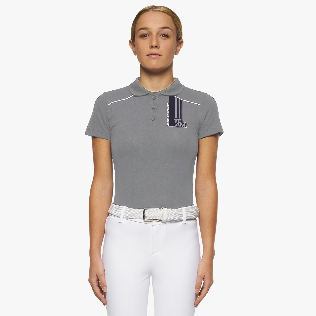Cavalleria Toscana FW'22 CT Team Raceway Cotton Piquet S/S Button Training Polo Girls