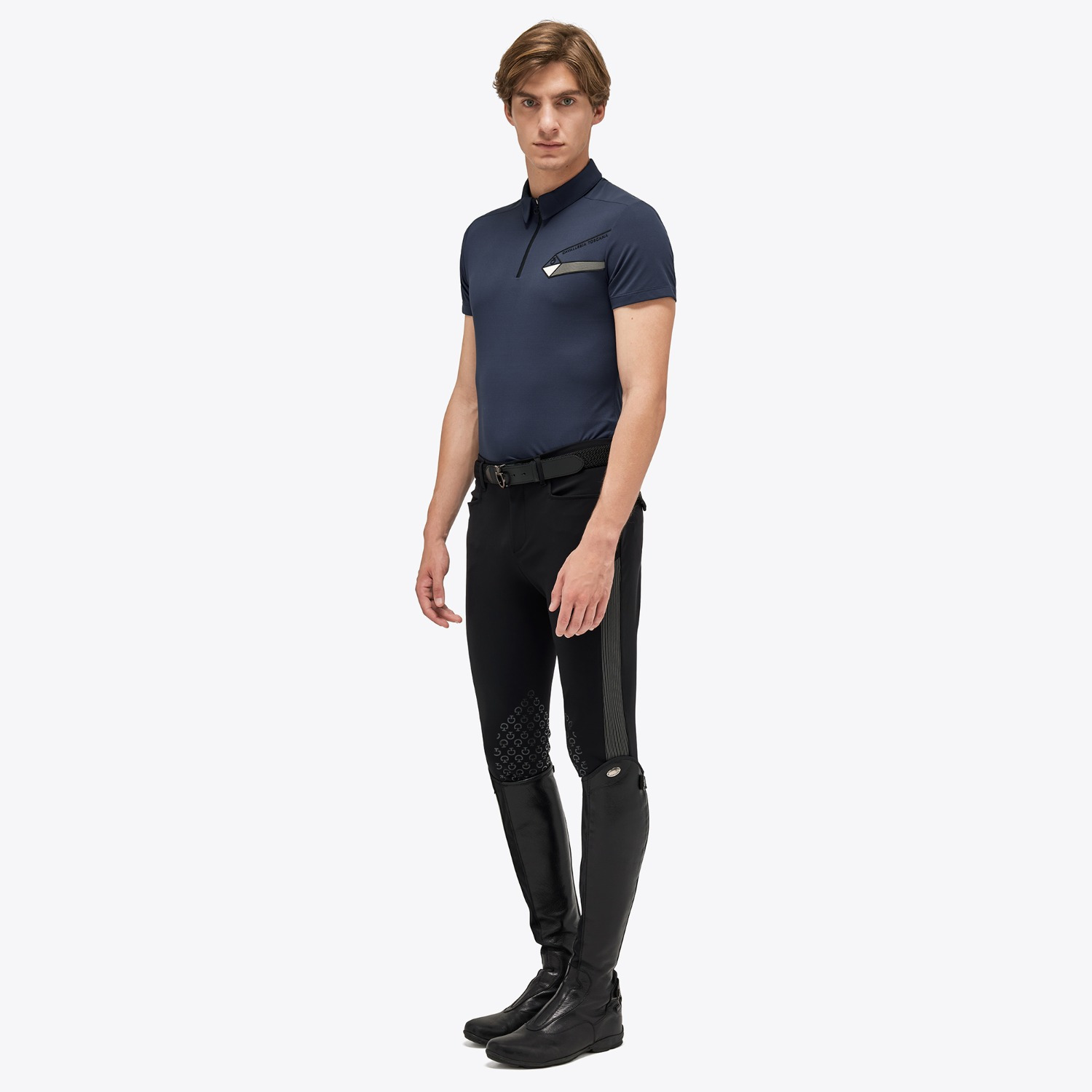 Cavalleria Toscana SS'23 Men's Tech Piqué Short-Sleeve Zip Training Polo, Embossed Logo