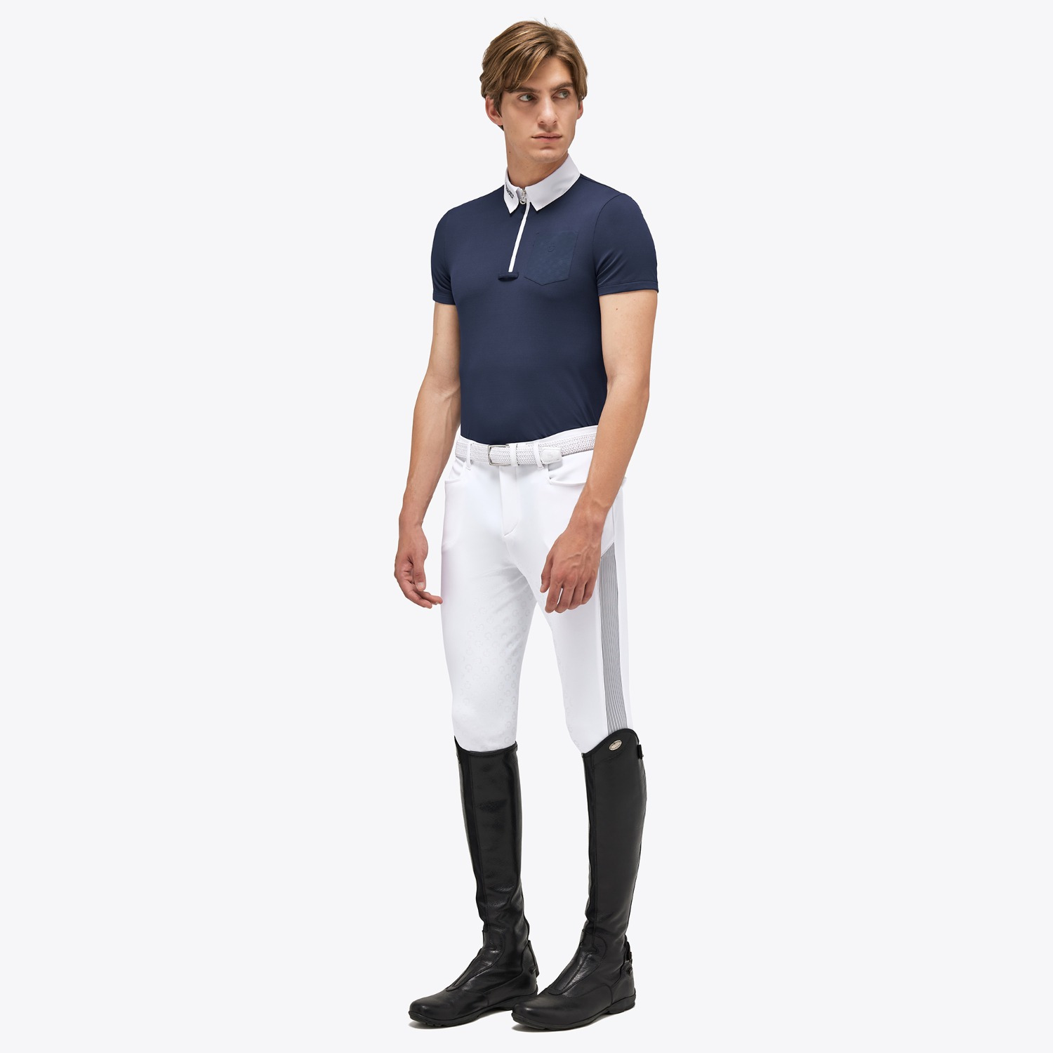 Cavalleria Toscana SS'23 Tech Piqué Short Sleeve Zip Training Polo Embossed CT Pocket Men's