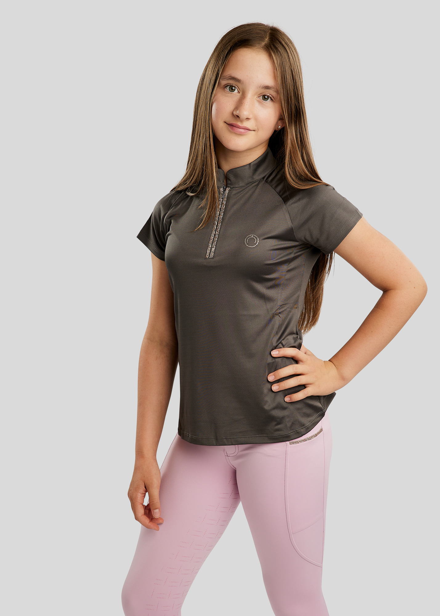 Montar SS26 Junior MoLila Champagne Crystal tape SS Polo with Champagne Crystals Grey