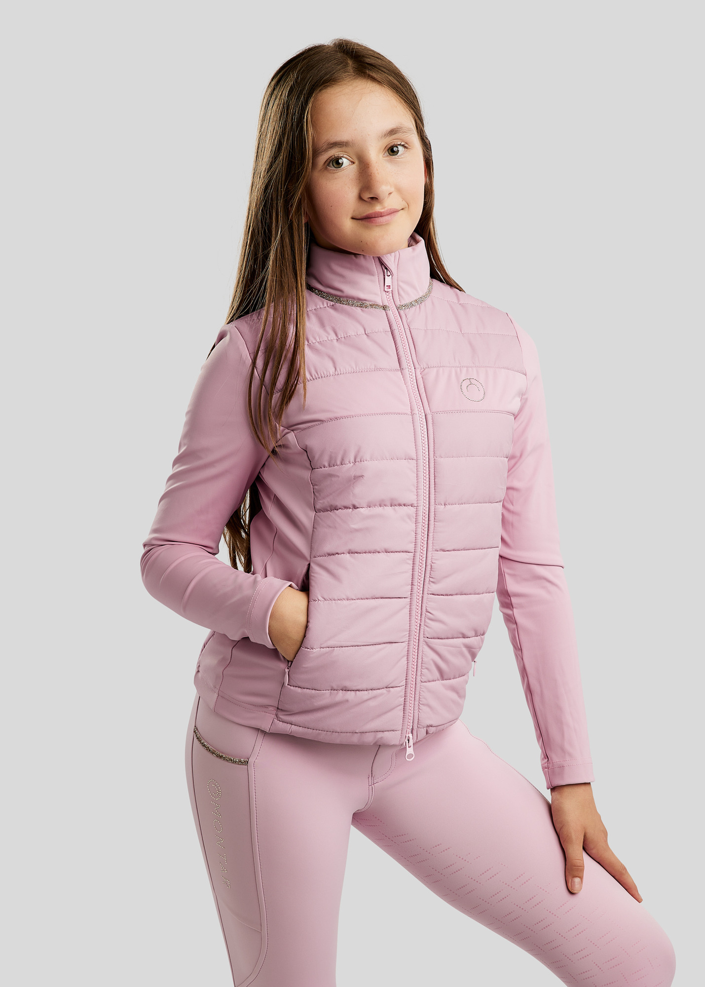 Montar SS26 Junior MoLila Hybrid Jacket w. Champagne Crystal tape and Crystals Candy Pink