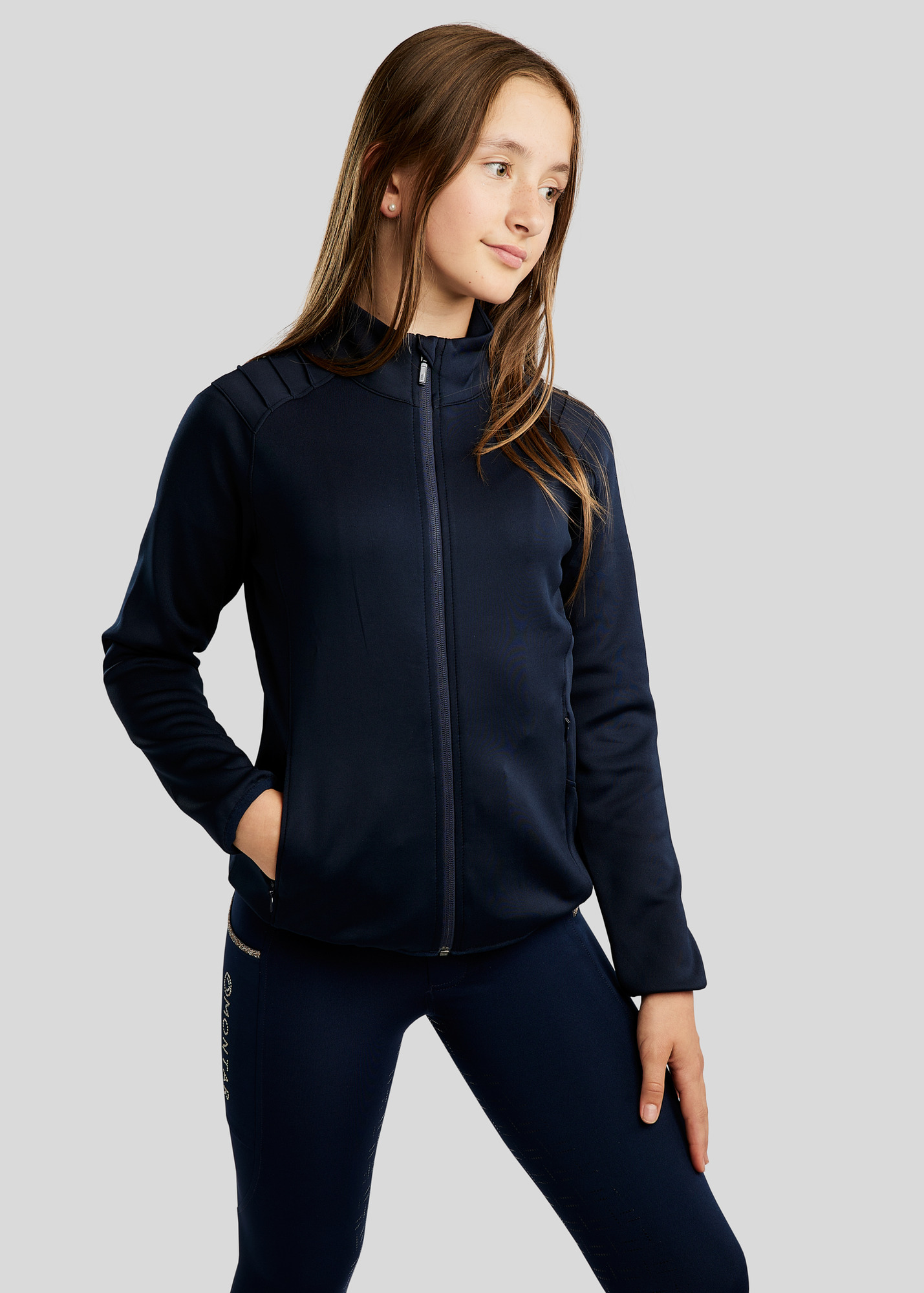 Montar SS26 Junior MoPearl Pintucks and Champagne crystals Navy