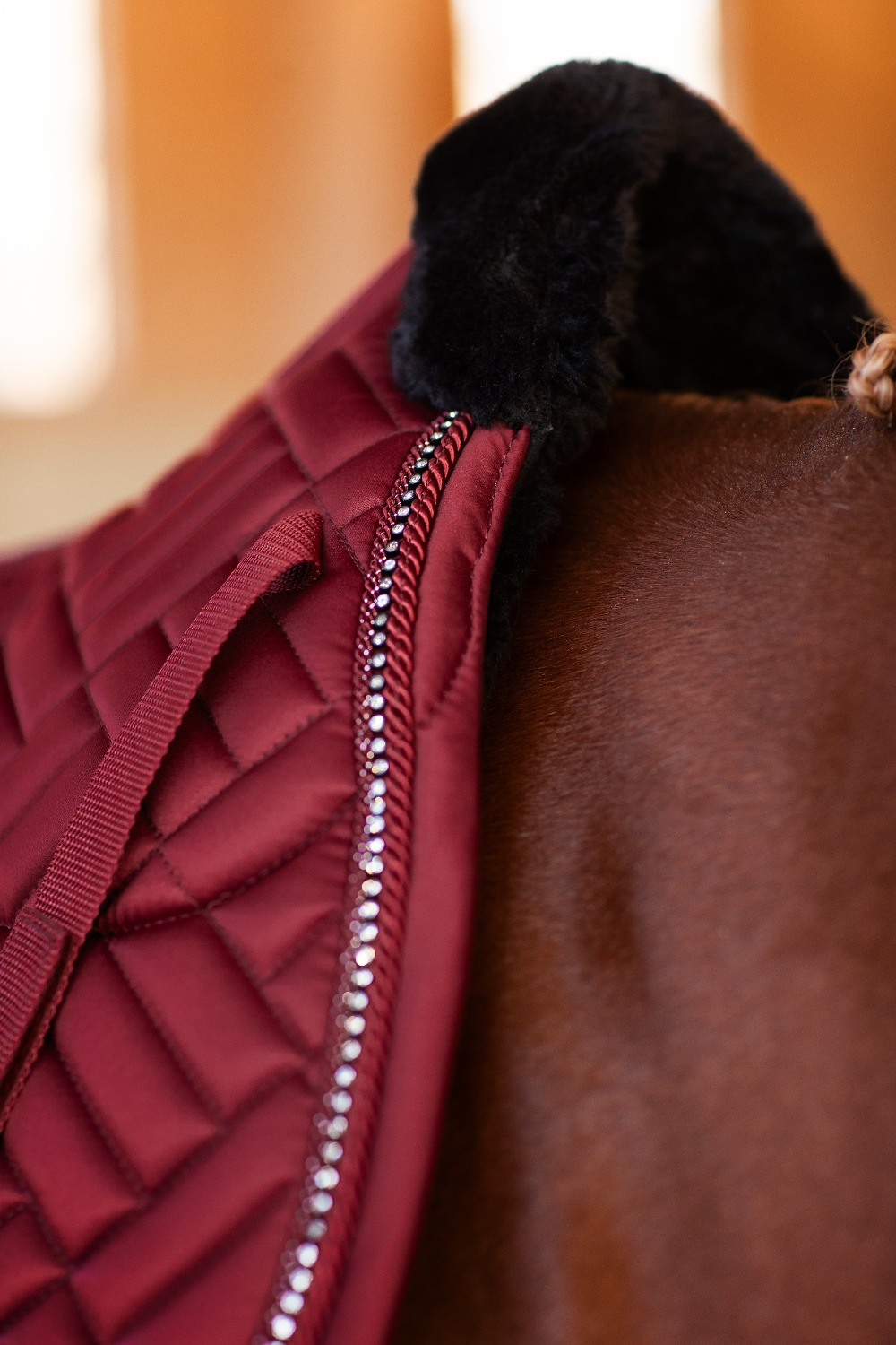 Equestrian Stockholm FW25 Holiday Dressage Saddle Pad Vegan Fur Crystal Bordeaux