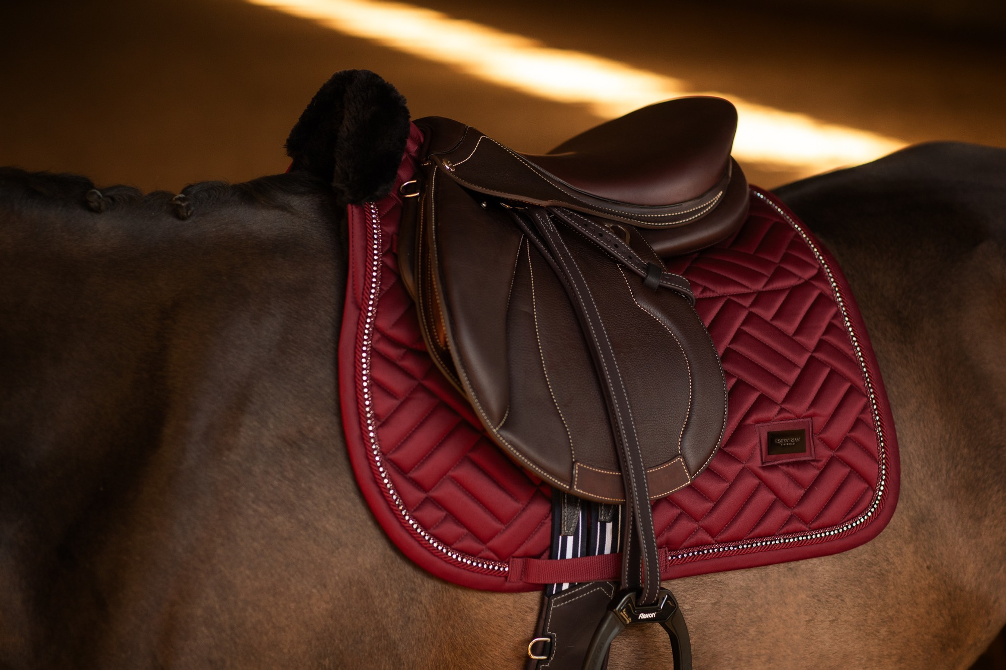 Equestrian Stockholm FW25 Holiday Jump Saddle Pad Vegan Fur Crystal Bordeaux