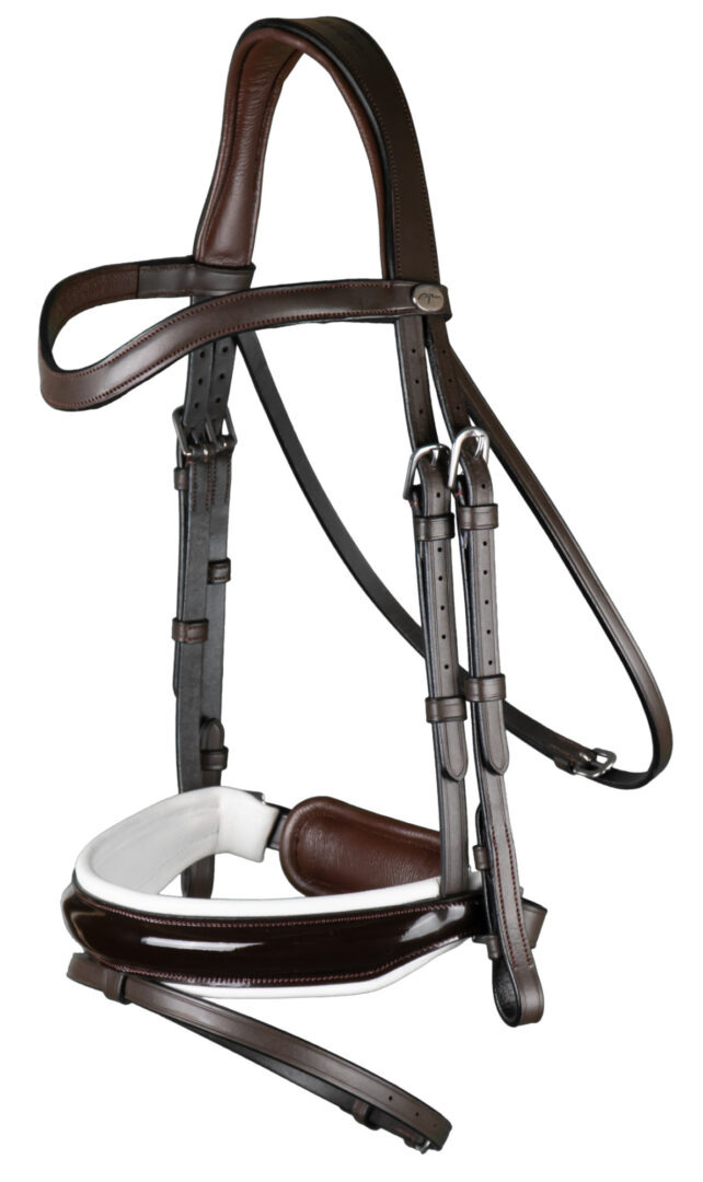 Dyon Trense mit breitem Lackleder-Kurbelnasenriemen, weiß unterlegt, Working Collection
