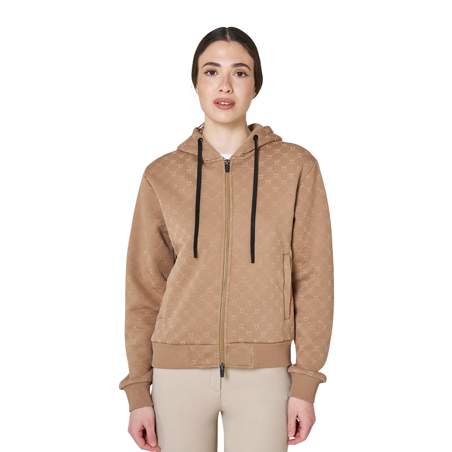 Equestro FW26 Hoodie Zip Cotton Fleece Monogram Dames