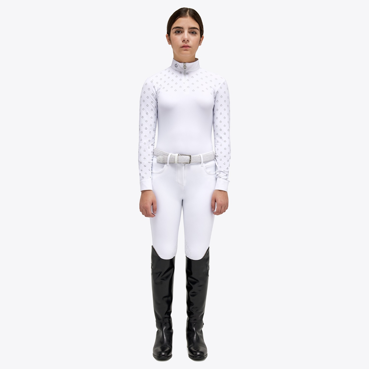 Cavalleria Toscana FW'22 Mini CT Print L/S Brushed Jersey Zip Wedstrijdshirt Meisjes