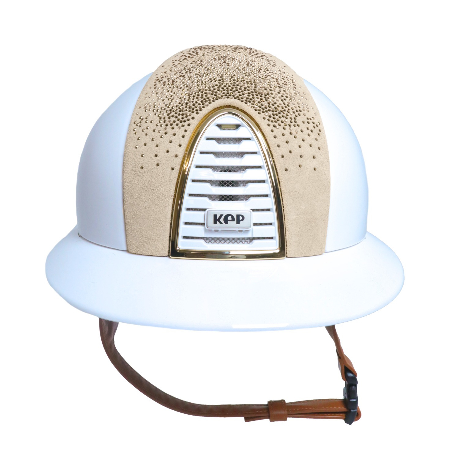 KEP Italia 2.0 poliert weiß Polo Shaded Swarovski hellbeige goldenes Frame cognacfarbener Riemen