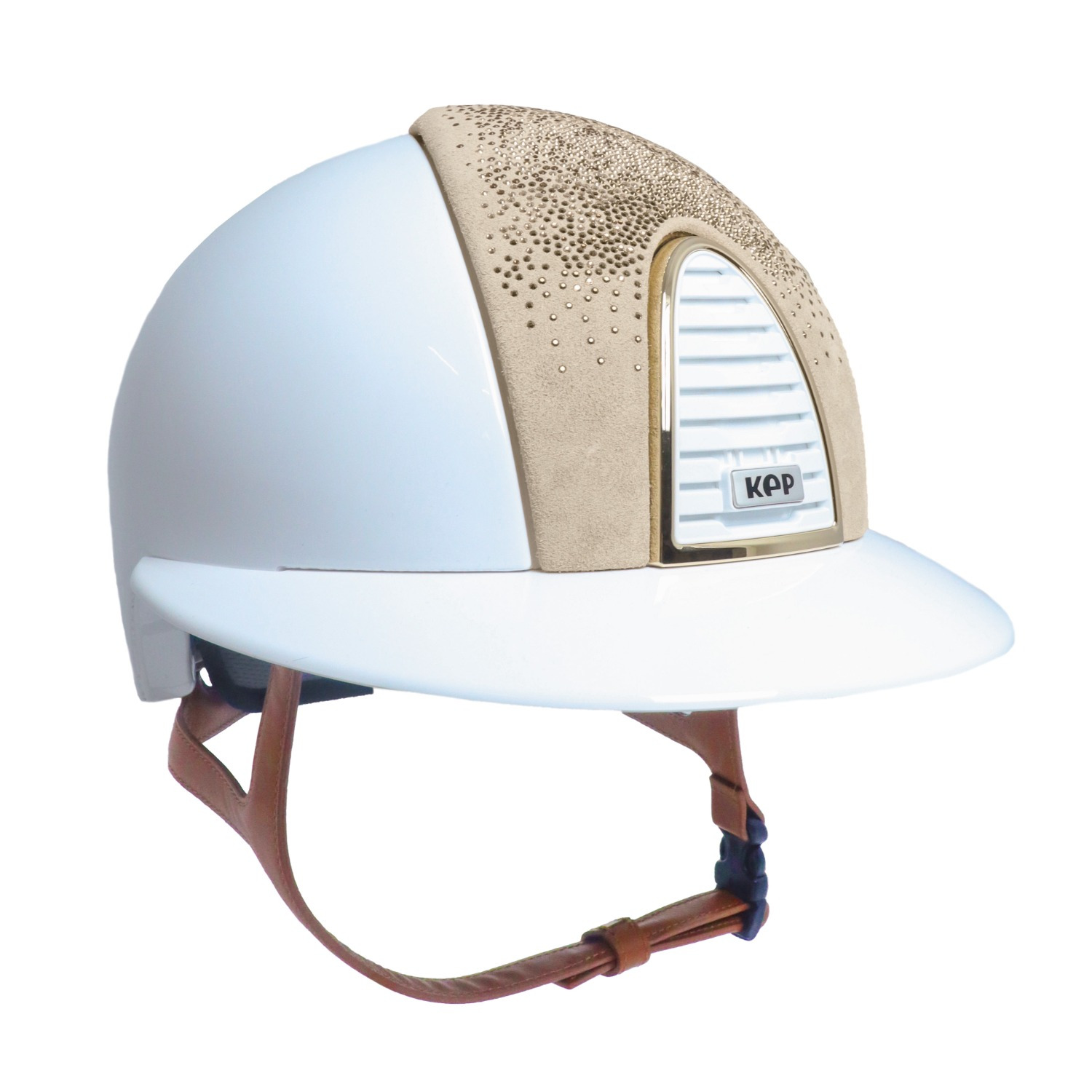 KEP Italia 2.0 poliert weiß Polo Shaded Swarovski hellbeige goldenes Frame cognacfarbener Riemen