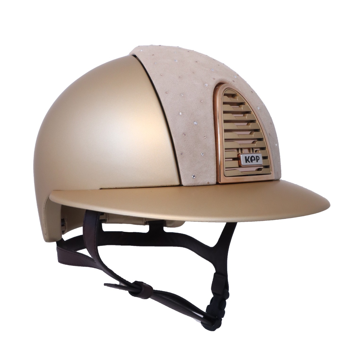 KEP Italia Cromo 2.0 Golden Sand Polo Vorderseite aus beigem Wildleder Rose Swarovski