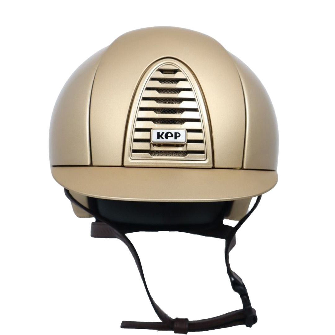 KEP Cromo 2.0 Metal Golden-Sand Textil vorne und hinten, mit dunkelbraunem Kinnriemen