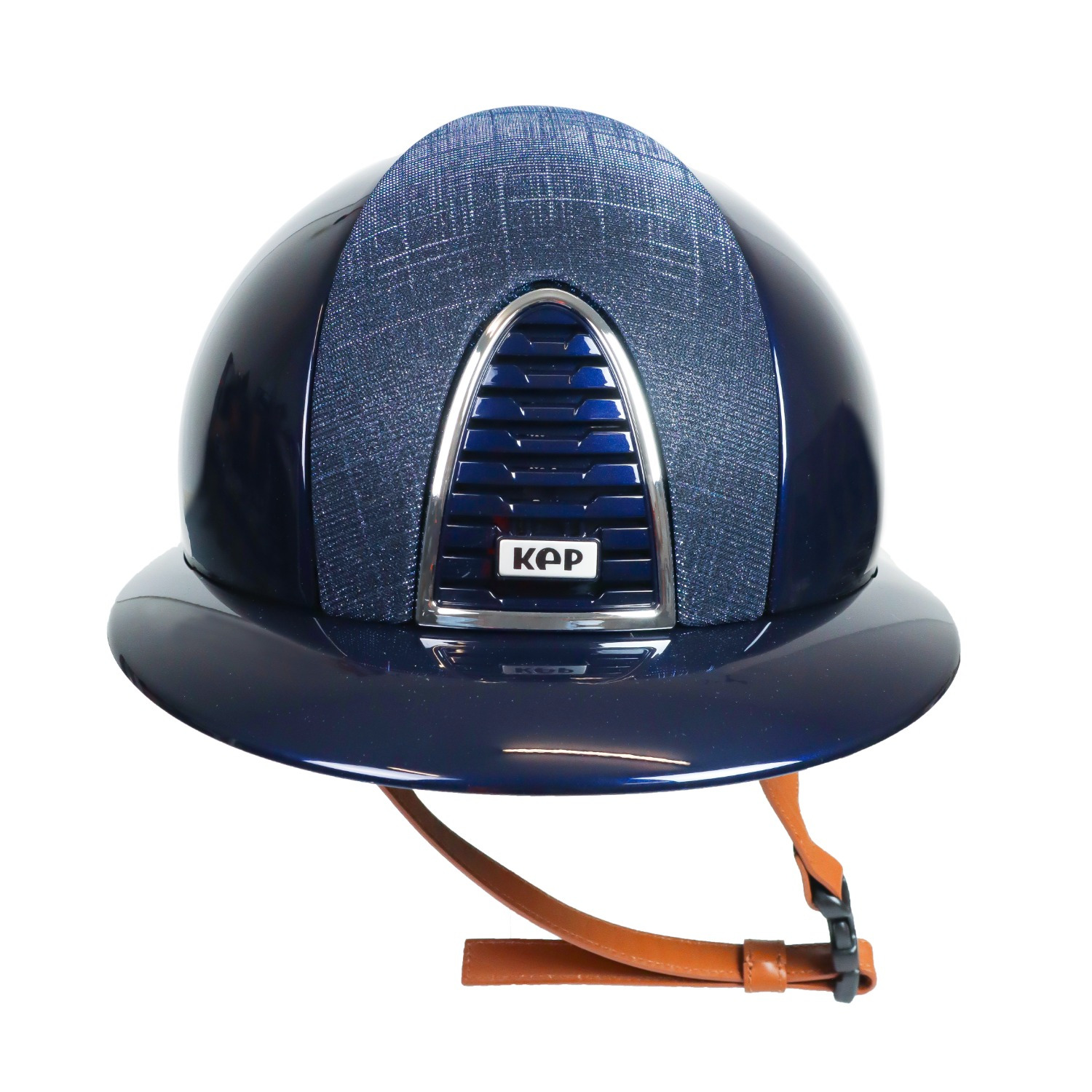Kep Italia Cromo 2.0 blau Polish Polo Galassia mit cognacfarbenem Kinnriemen, silberner Rahmen