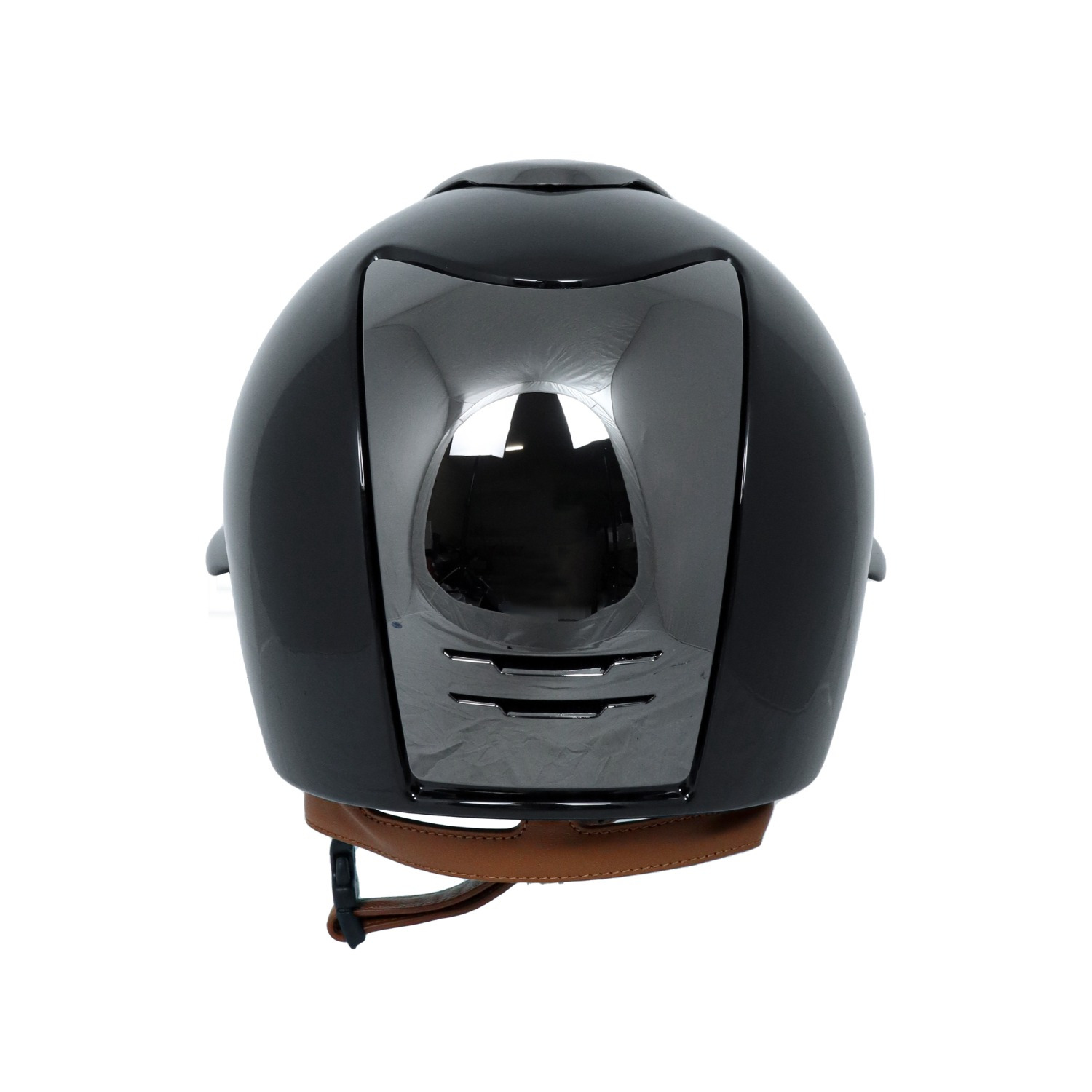 KEP Italia Cromo 2.0 Poliert Schwarz Polo-Visier Mirror Black vorne und hinten Cognac-Kinnriemen