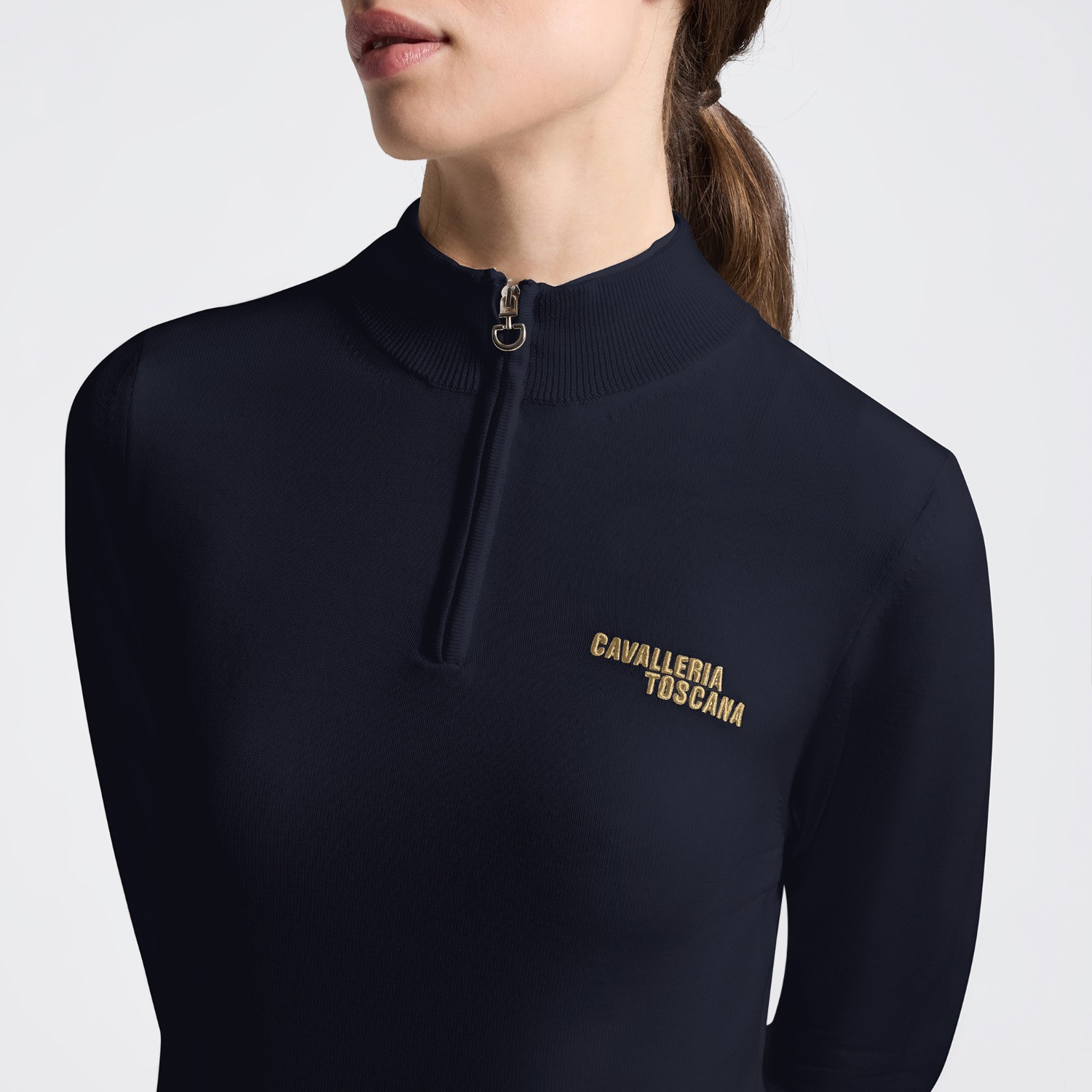 Cavalleria Toscana SS26 CT Merinos Half Zip Turleneck Sweater Dames