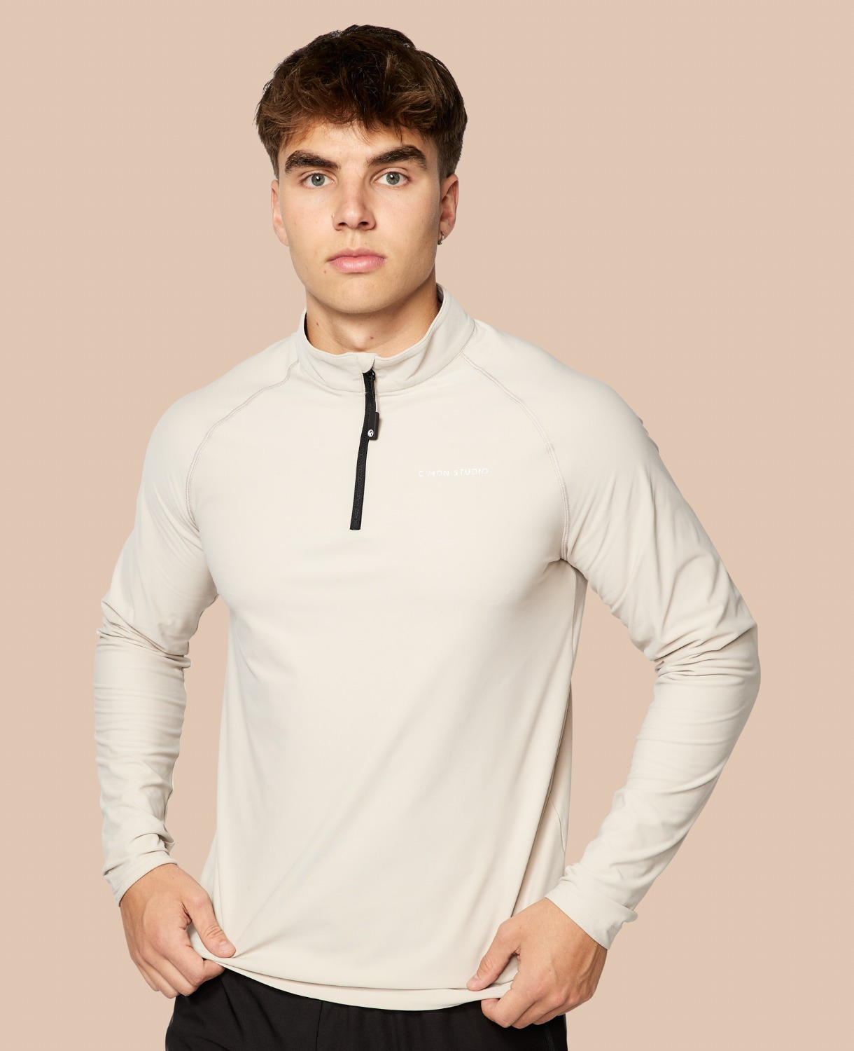 C'MON STUDIO Herren Quarter-Zip Langarmshirt mit reflektierendem Print