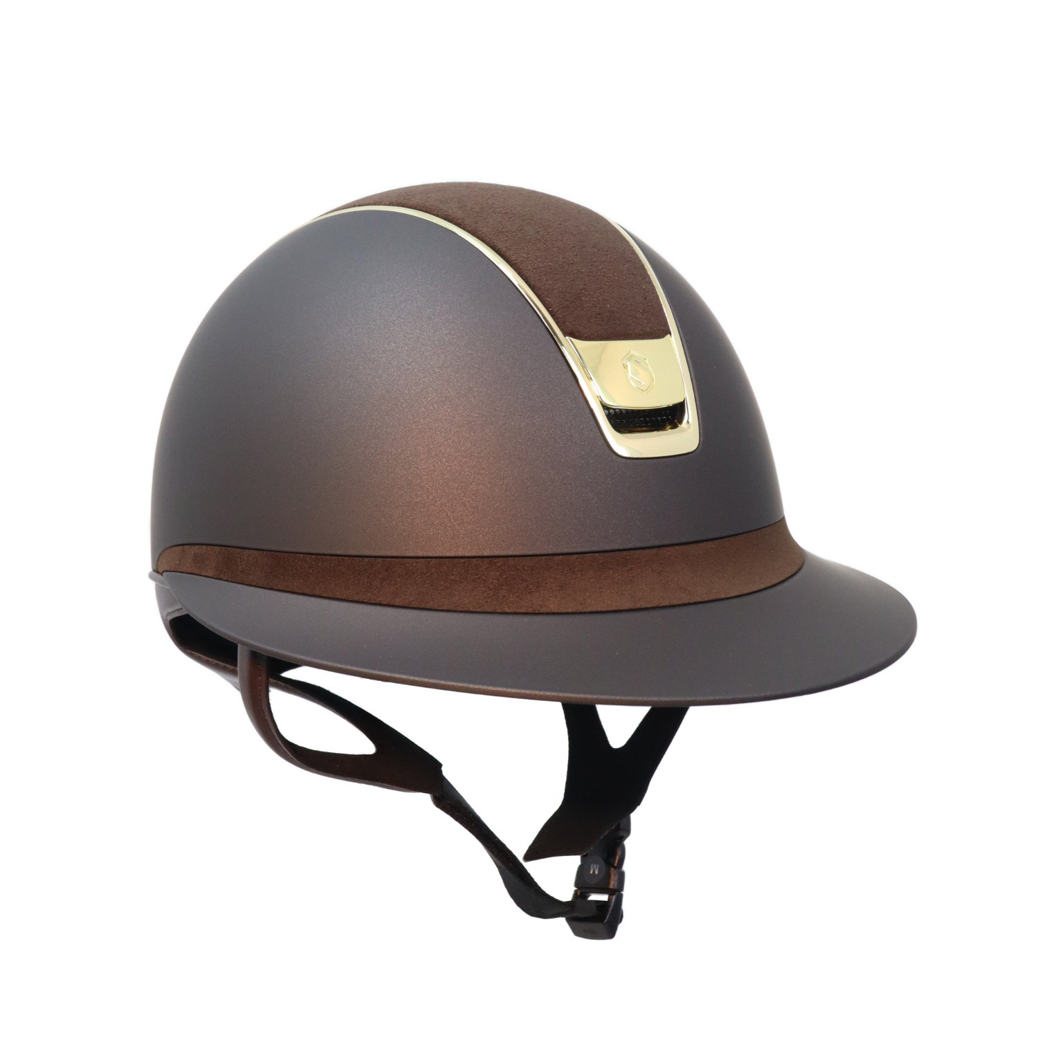 Samshield Miss Shield 2.0 Brown Shadowmatt Alcantara Top Frontal Band Gold Trim Blazon