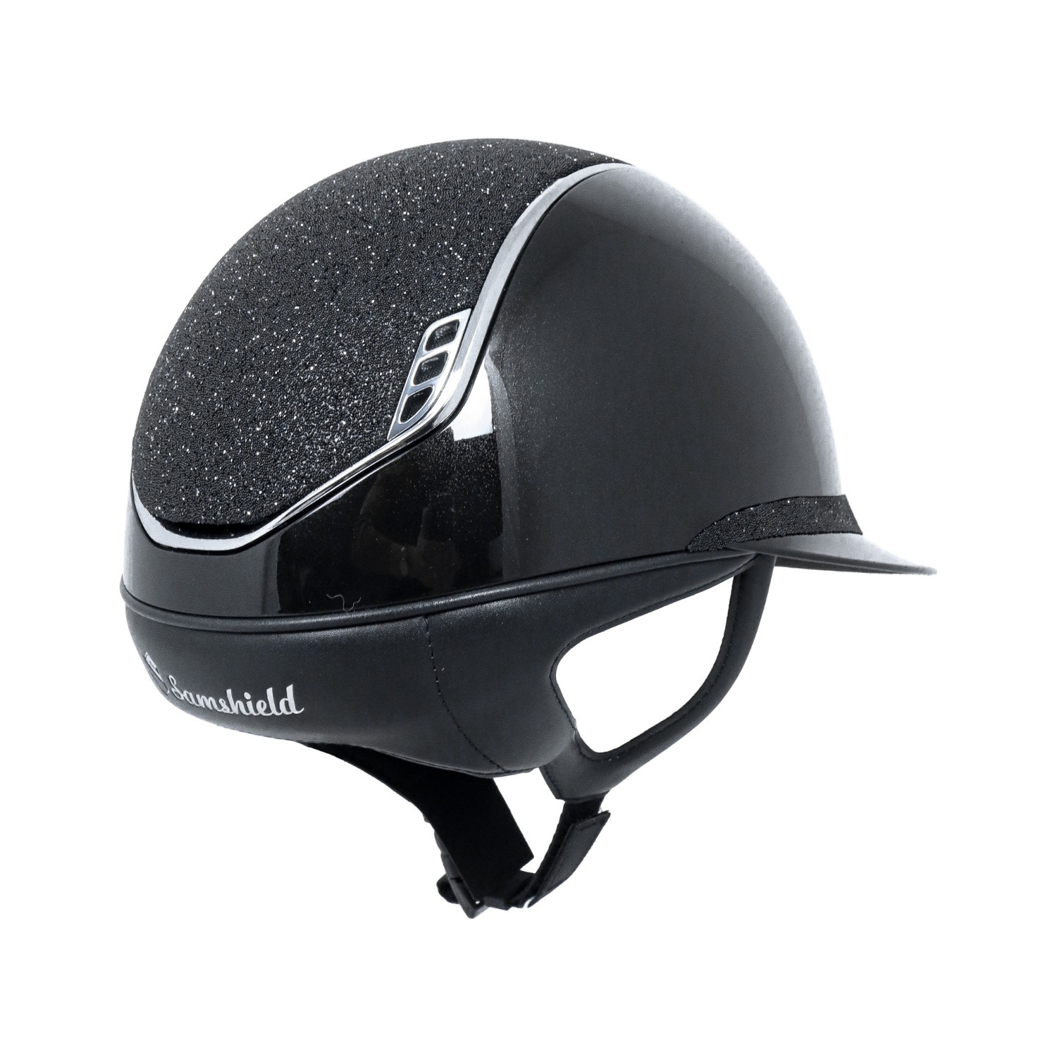 Samshield 2.0 Miss Shield Glossy Black Crystal Fabric Top Frontal Band Chrome