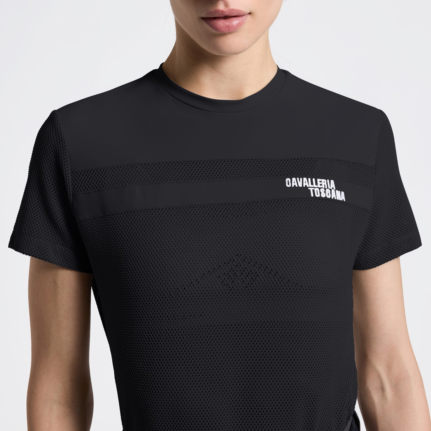 Cavalleria Toscana SS26 CT Perforated Insert S/S T-Shirt Dames