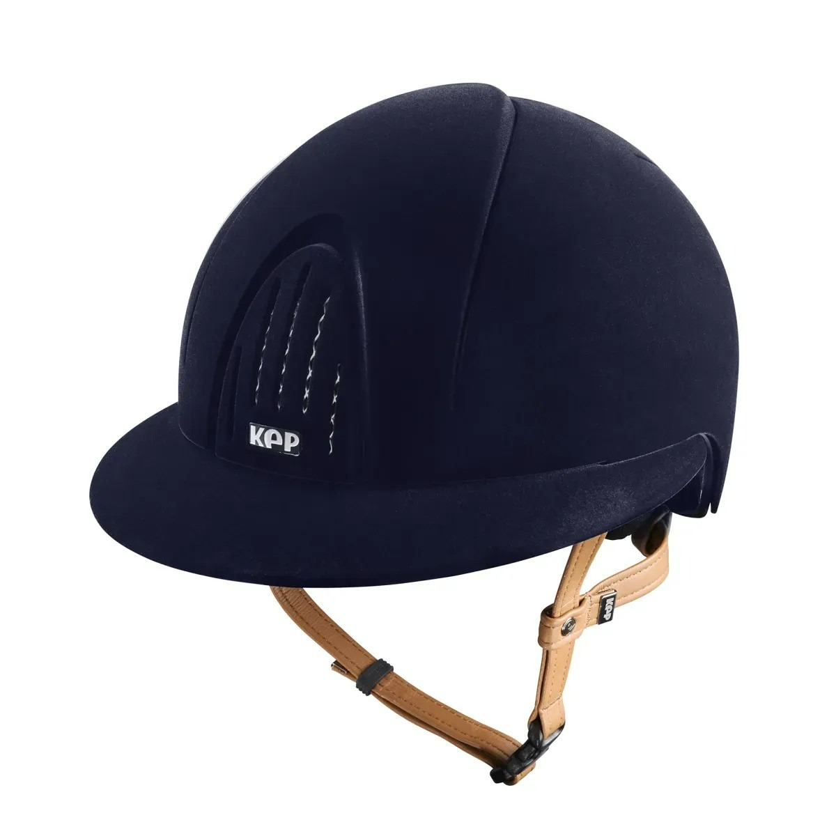 KEP Italia Smart Nova Samt Blau mit cognacfarbenem Kinnriemen
