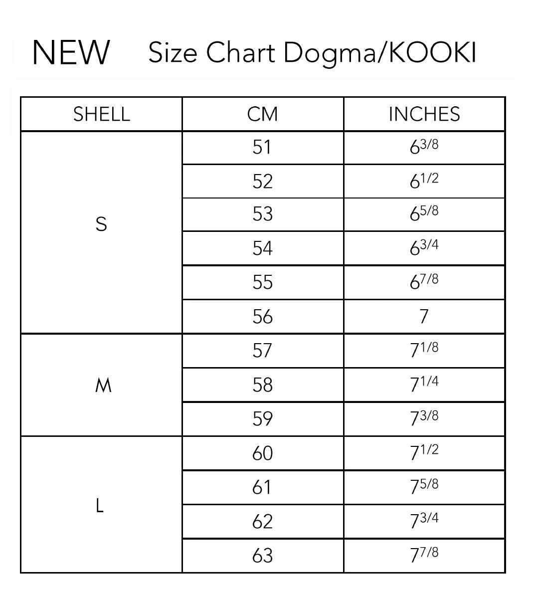 Kask Size Chart Kask Size Chart